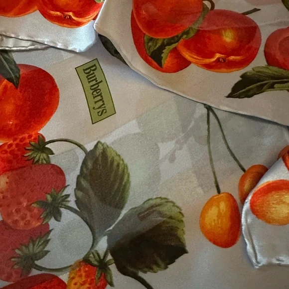 Burberry Green and Red Fruit Print Scarf - Picture 4 of 6